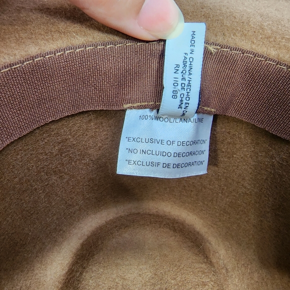 Nine West Plain Pinched Fedora Wide Brim Brown Hat - Picture 6 of 6